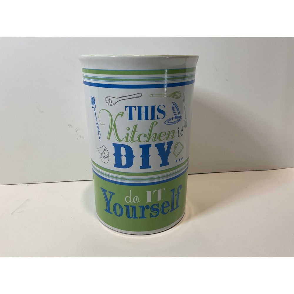 Giftcraft Food for Thought Stoneware Utensil Holder DIY Kitchen Green Blue White